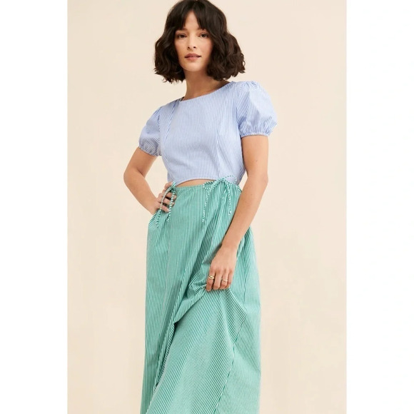 Lisa Says Gah Luna Striped Midi Dress Blue Green - Picture 16 of 17